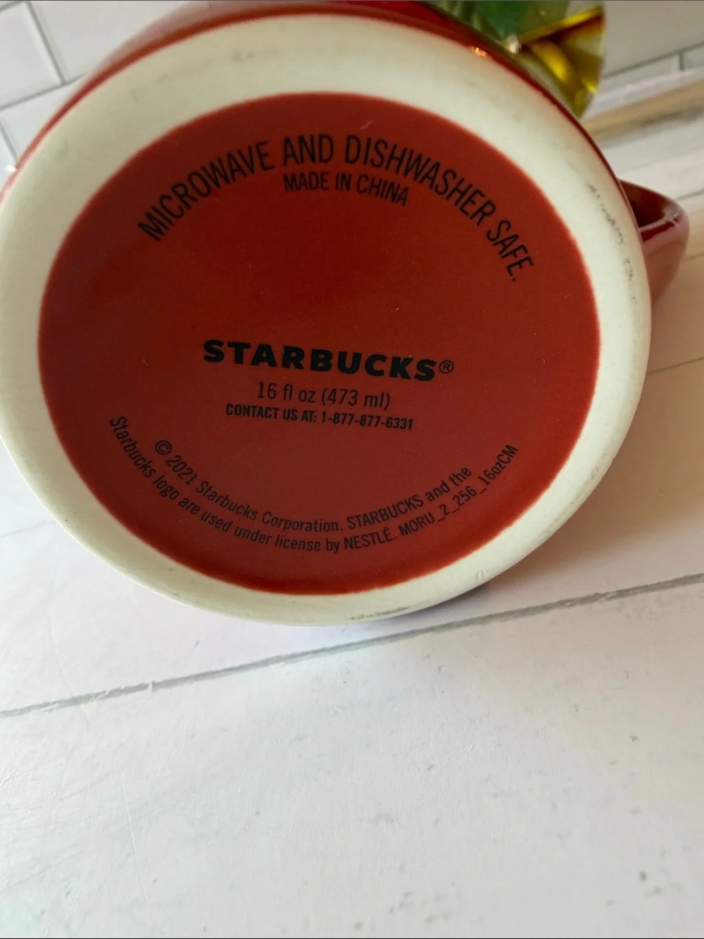 Starbucks Red Ombre Ceramic Mug with Green Logo  Heart design